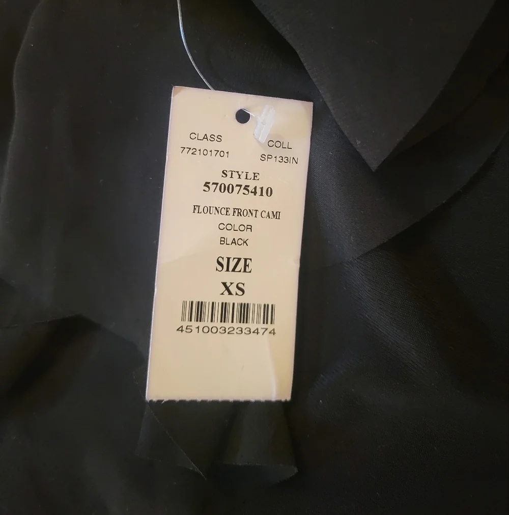 White House Black Market Black Flounce Front Cami XS NWT Elegant Layering Top - Picture 3 of 4